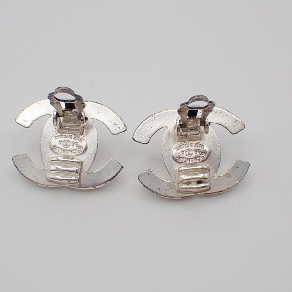 CHANEL CC Logo Earrings Clip-On 96A Silver Accessory France Vintage - Picture 4 of 10